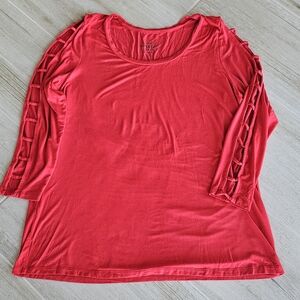 Women's Torrid Vibrant Red Long Sleeve Top with Lattice Detail Size 1 EUC